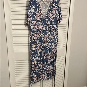 Matty M Blue and Pink Floral Midi Dress Lovely Subdued Comfy
